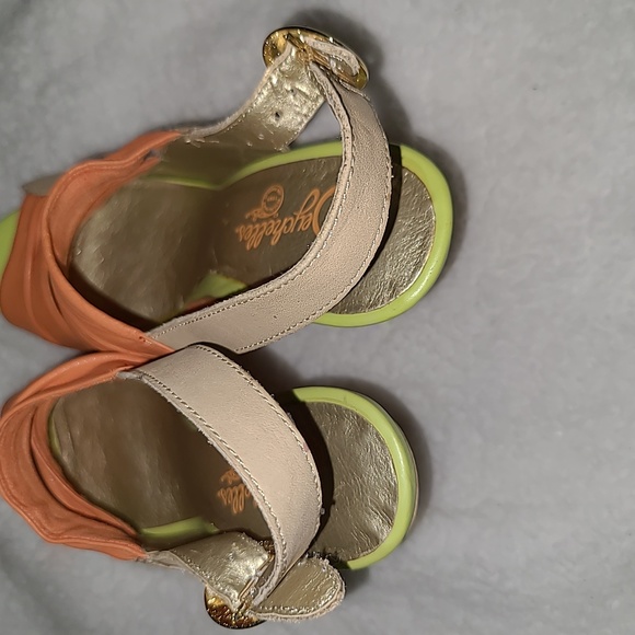Seychelles Size 7 Peach, Lime Green, Tan Leather Heeled Sandals - Picture 6 of 10